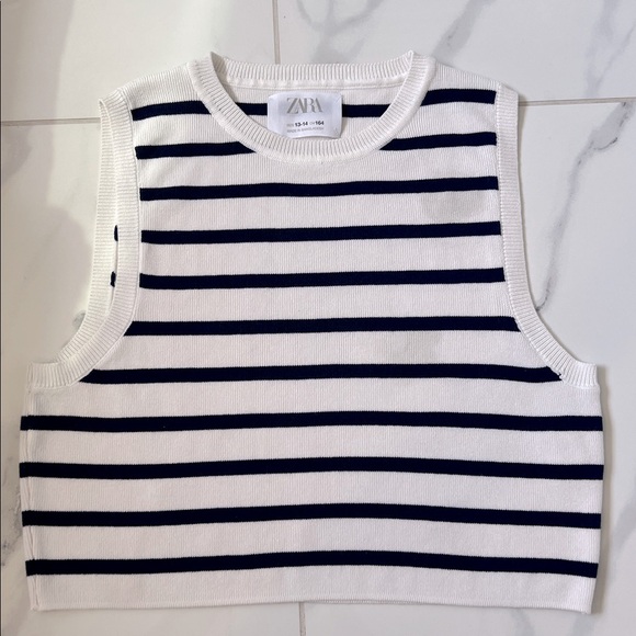 Zara Blue & White Striped Cropped Tank Top Size 13/14 - Picture 1 of 7